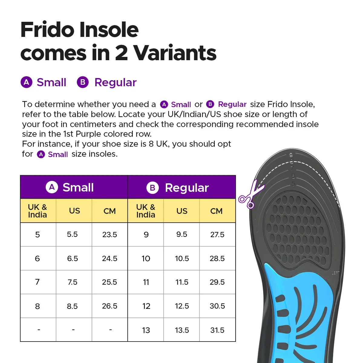 Size Chart - Frido Dual Gel Insoles