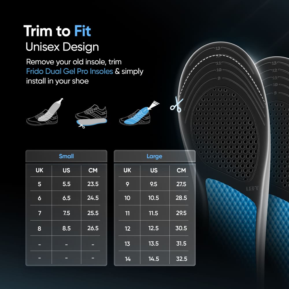 Size Chart - Frido Dual Gel Pro Insoles