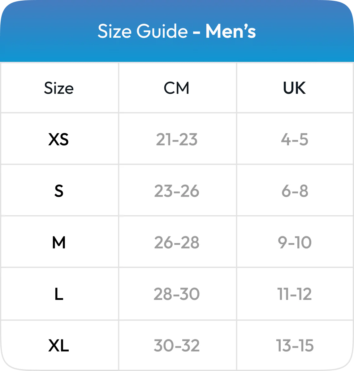 Size Chart - Frido Barefoot Sock Shoe Classic