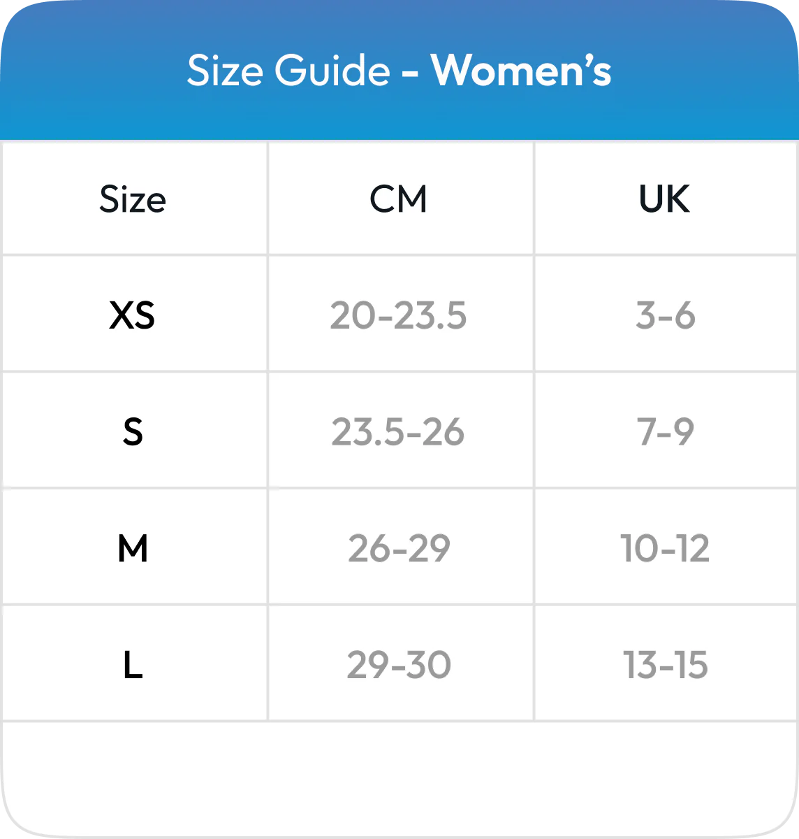 Size Chart - Frido Barefoot Sock Shoe Classic