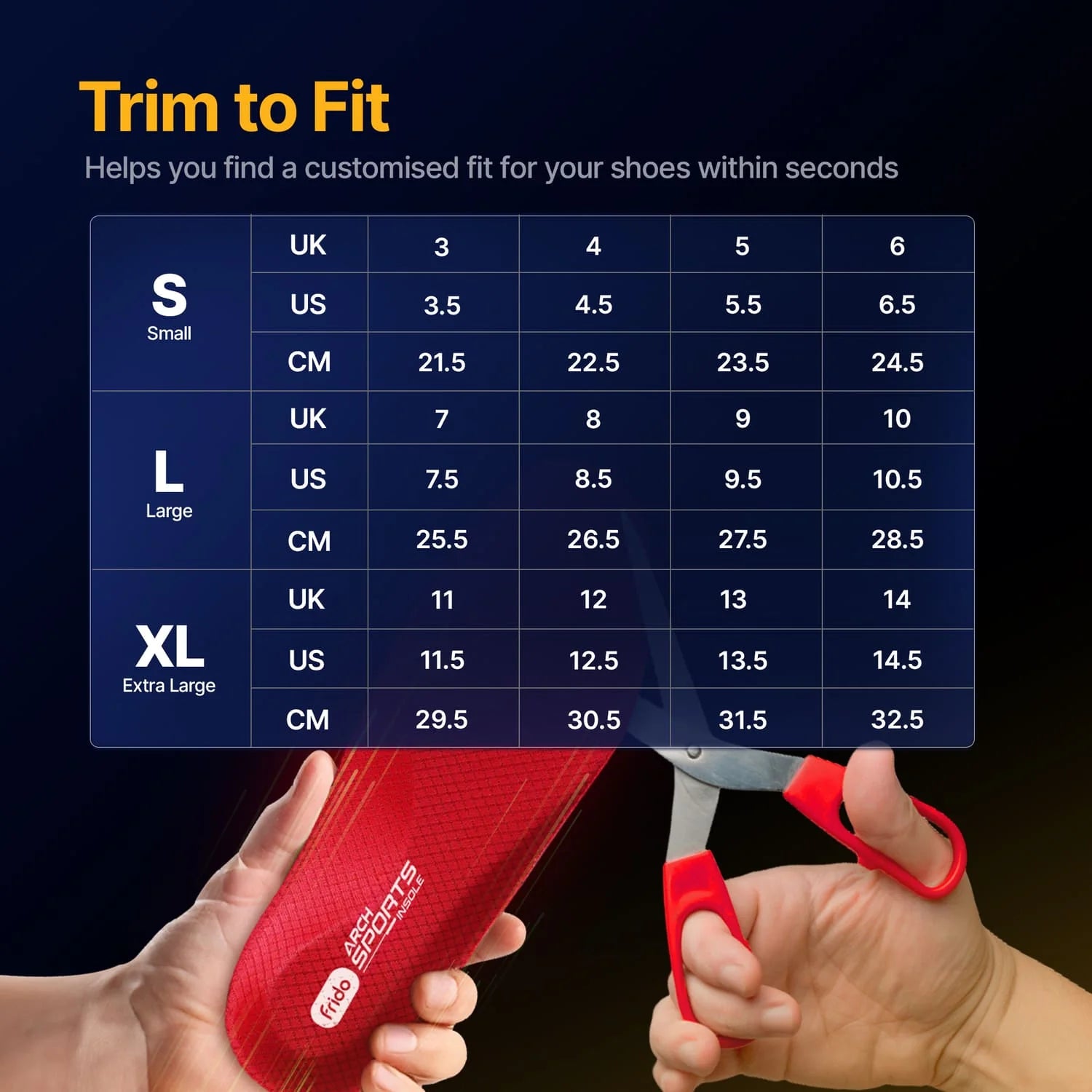 Size Chart - Frido Arch Sports Insole